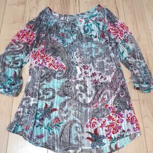 Daniel Rainn Paisley Patchwork Sheer Blouse Neck Boho Romantic Cottagecore XXL